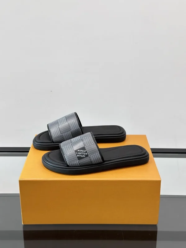 Louis Vuitton Black Leather Slide - LV Easy Mules