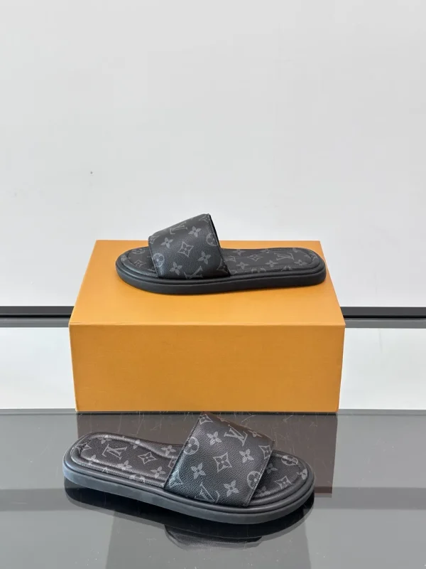 Louis Vuitton Monogram LV Easy Mules Black Leather Slide