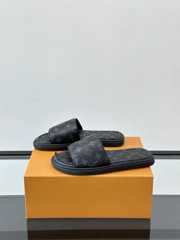 Louis Vuitton Monogram LV Easy Mules Black Leather Slide