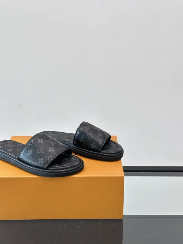 Louis Vuitton Monogram LV Easy Mules Black Leather Slide