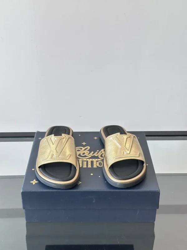 Louis Vuitton Sunbath Men's Gold Leather Slide