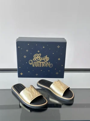 Louis Vuitton Sunbath Men's Gold Leather Slide