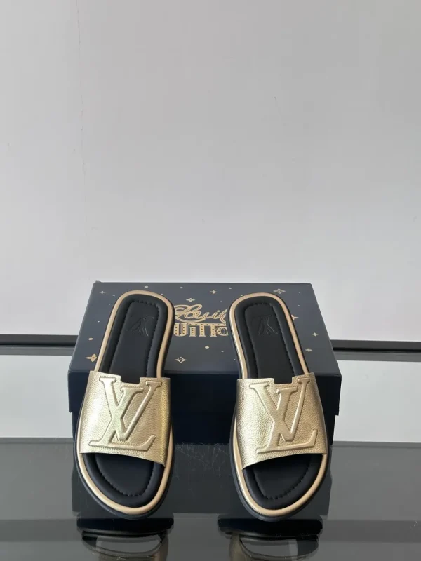 Louis Vuitton Sunbath Men's Gold Leather Slide