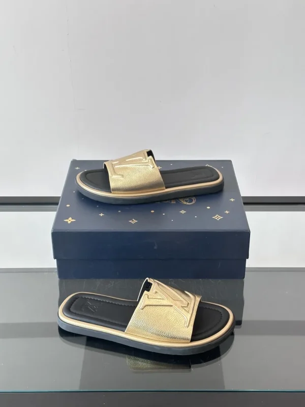 Louis Vuitton Sunbath Men's Gold Leather Slide