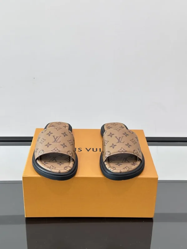 Louis Vuitton Men's Brown Leather Slide Comfort Mule