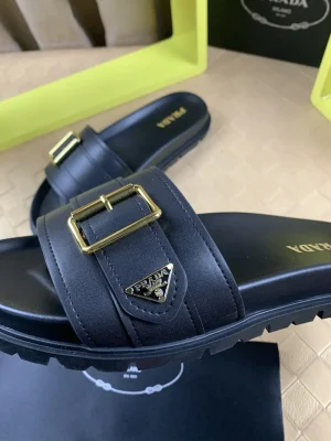 Luxearchive Prada Leather Buckle Slide