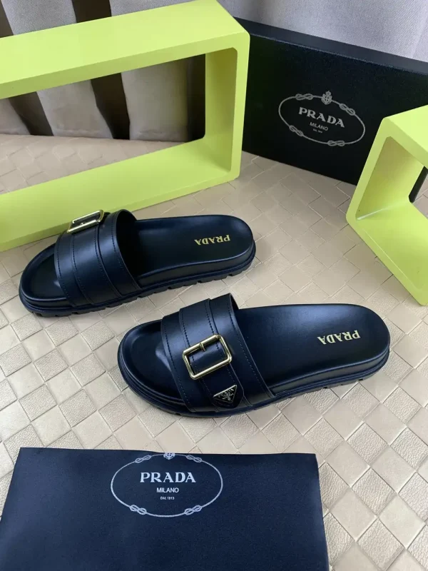 Luxearchive Prada Leather Buckle Slide