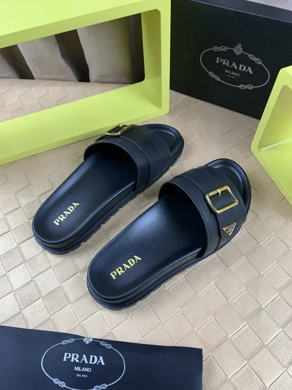Luxearchive Prada Leather Buckle Slide