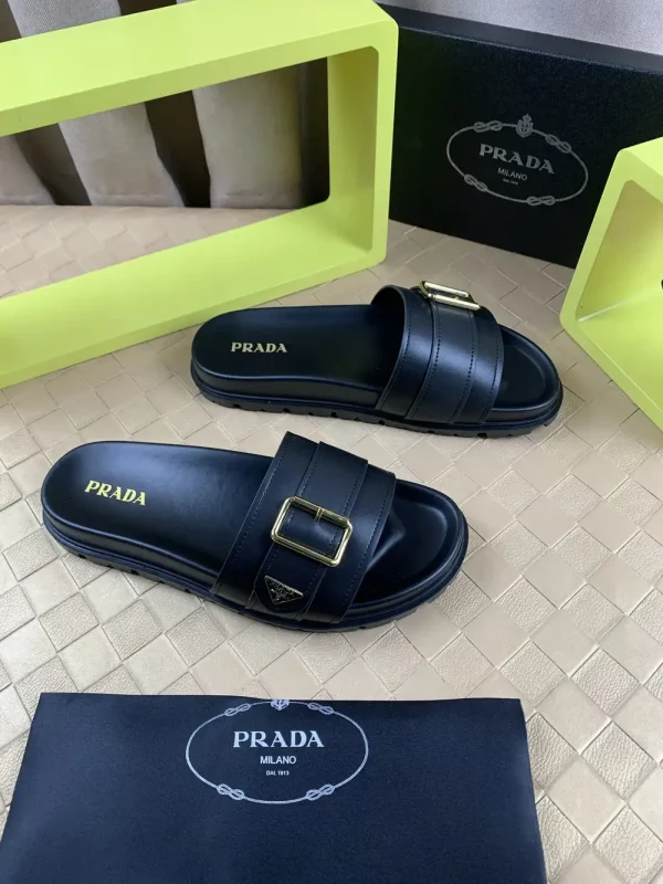 Luxearchive Prada Leather Buckle Slide