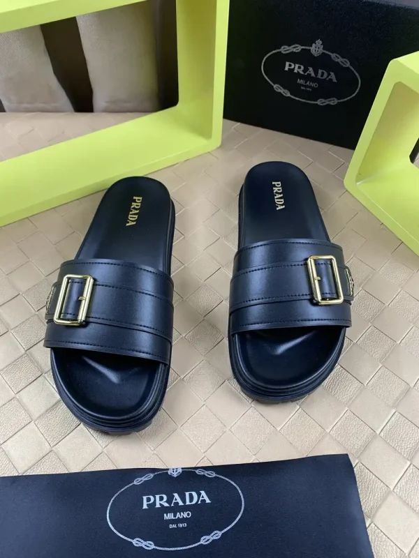 Luxearchive Prada Leather Buckle Slide