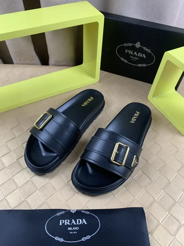 Luxearchive Prada Leather Buckle Slide