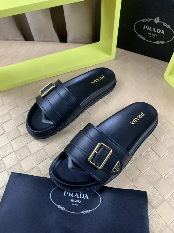 Luxearchive Prada Leather Buckle Slide