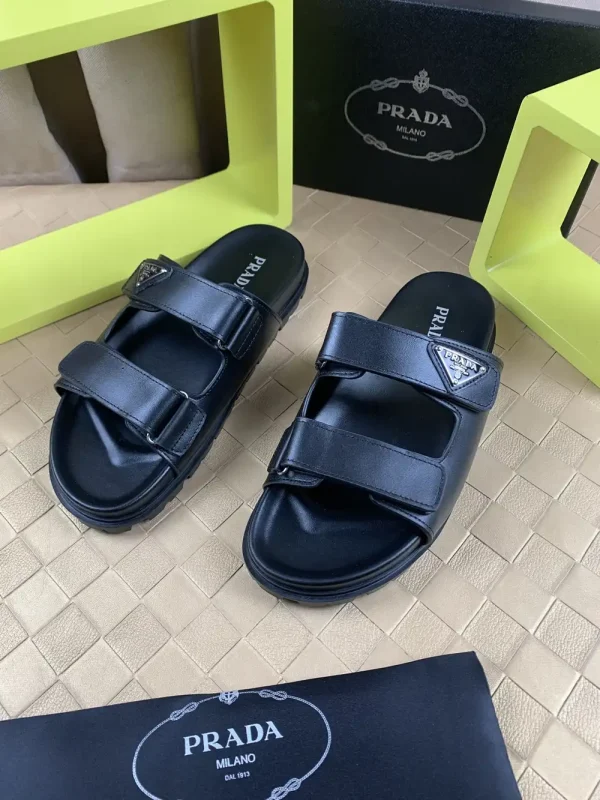 Luxearchive Prada Leather Slide Sandal - Midnight Black