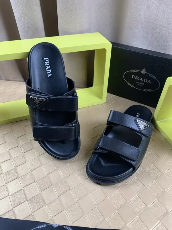 Luxearchive Prada Leather Slide Sandal - Midnight Black