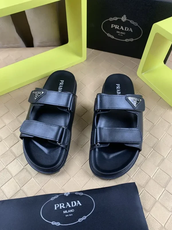 Luxearchive Prada Leather Slide Sandal - Midnight Black