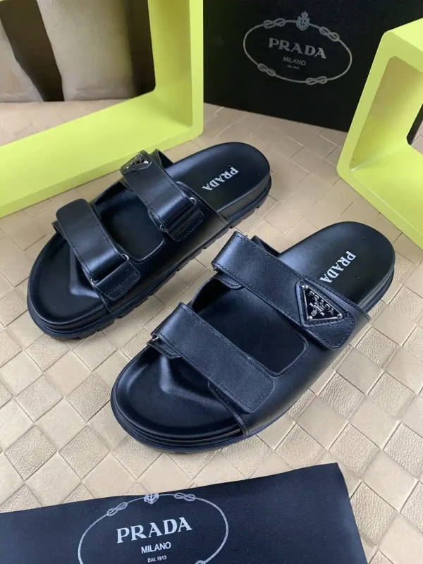 Luxearchive Prada Leather Slide Sandal - Midnight Black