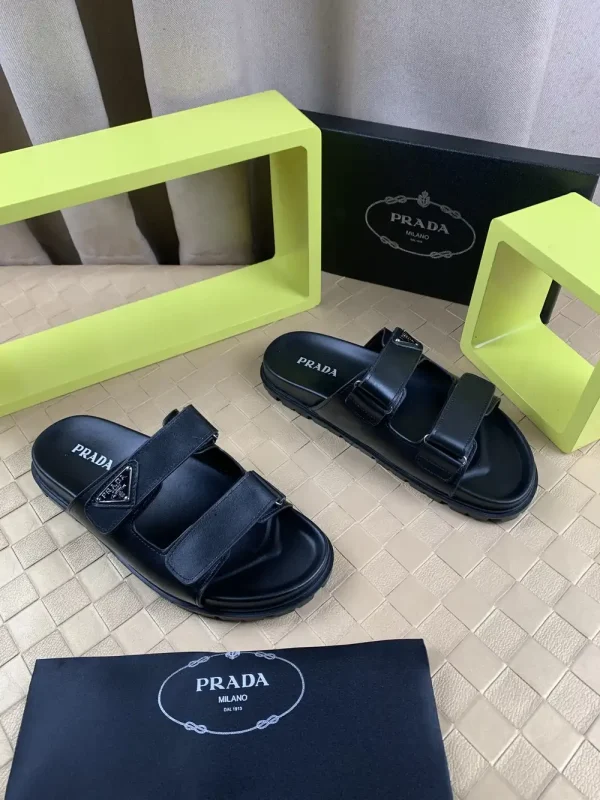 Luxearchive Prada Leather Slide Sandal - Midnight Black