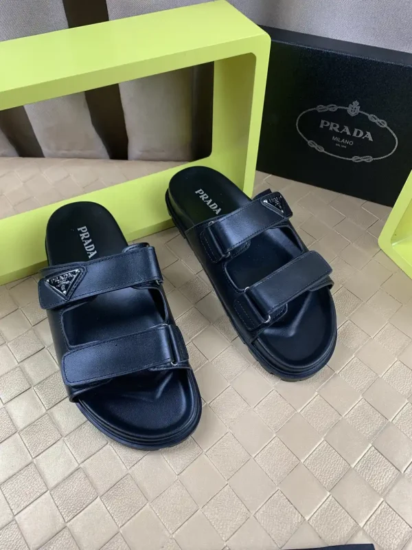 Luxearchive Prada Leather Slide Sandal - Midnight Black
