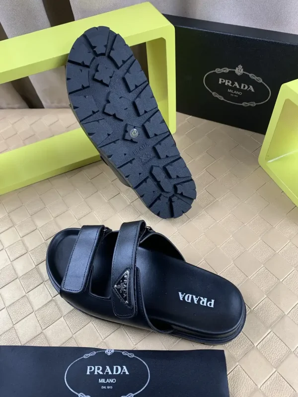 Luxearchive Prada Leather Slide Sandal - Midnight Black