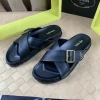 Prada Men's Black Leather Slide with Buckle