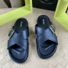 Prada Men's Black Leather Slide with Buckle