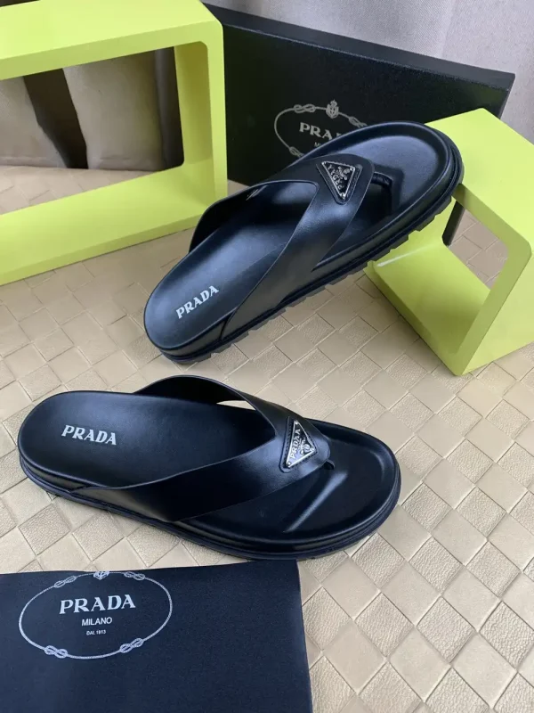 Prada Men's Black Leather Thong Sandal