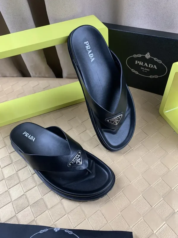 Prada Men's Black Leather Thong Sandal