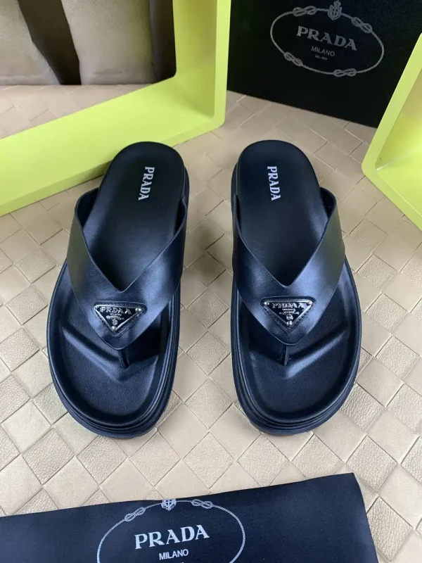 Prada Men's Black Leather Thong Sandal
