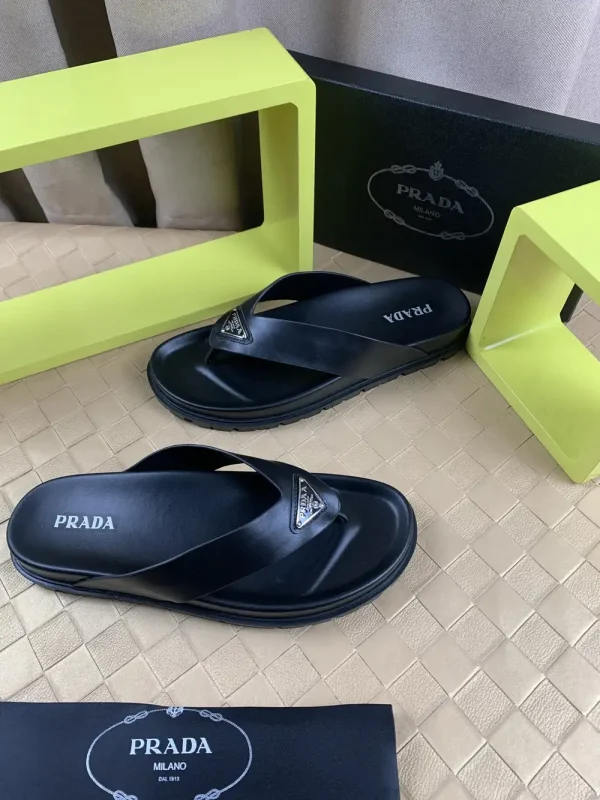 Prada Men's Black Leather Thong Sandal