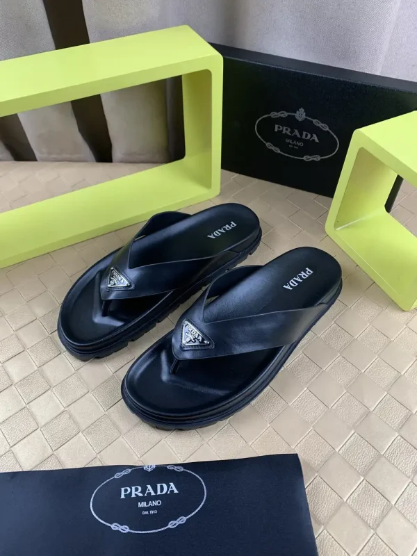Prada Men's Black Leather Thong Sandal