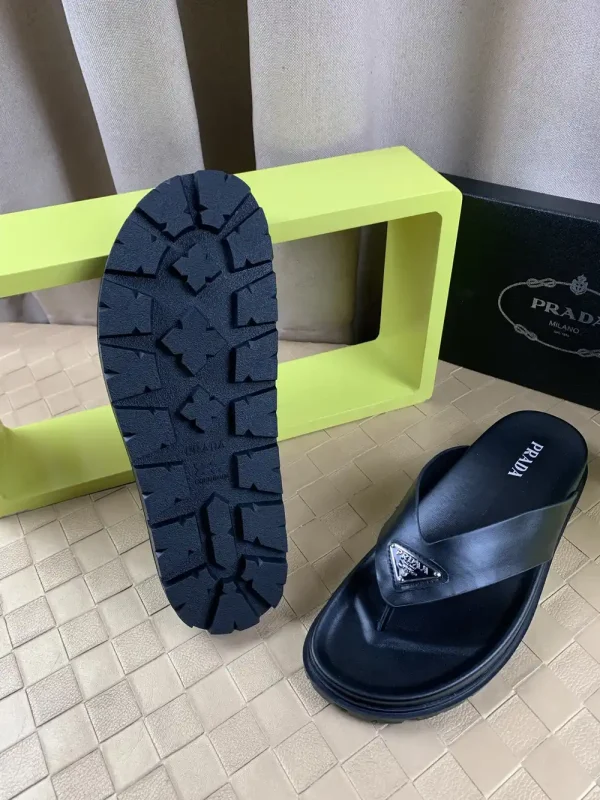 Prada Men's Black Leather Thong Sandal