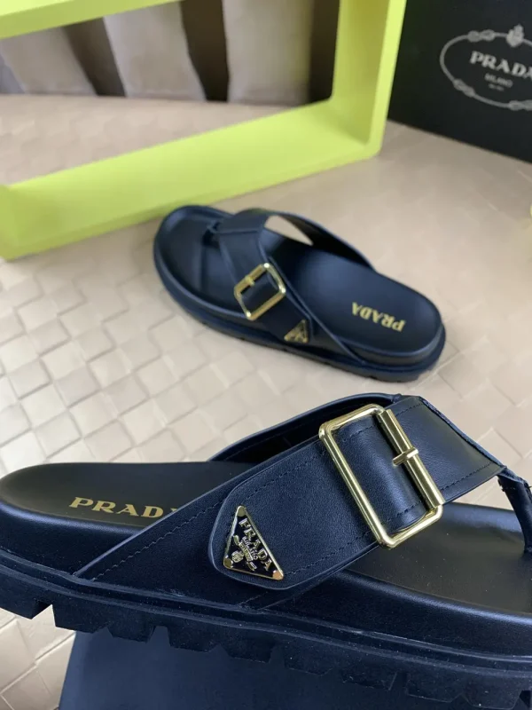 Prada Style Black Leather Men's Sandals