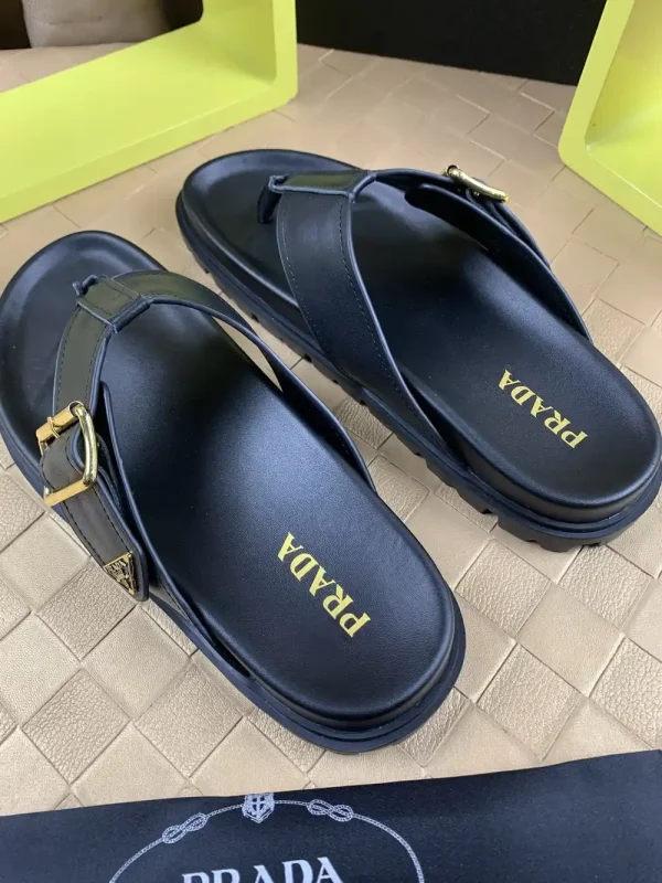 Prada Style Black Leather Men's Sandals