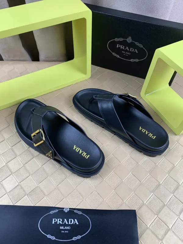 Prada Style Black Leather Men's Sandals