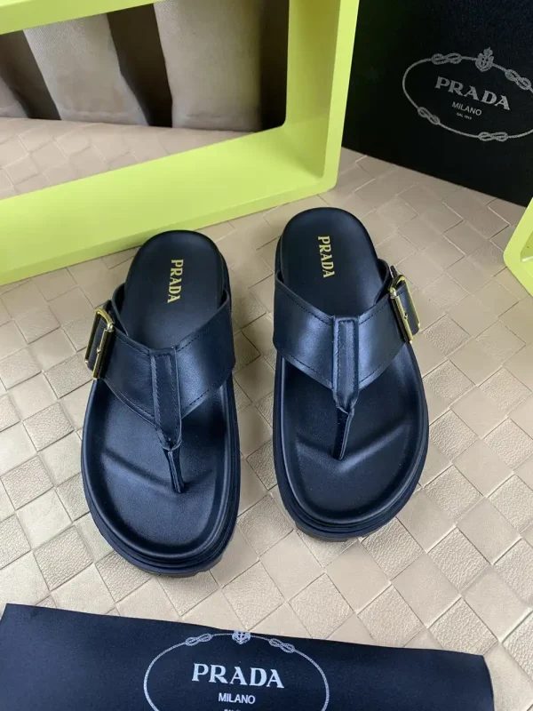 Prada Style Black Leather Men's Sandals