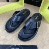 Prada Style Black Leather Men's Sandals