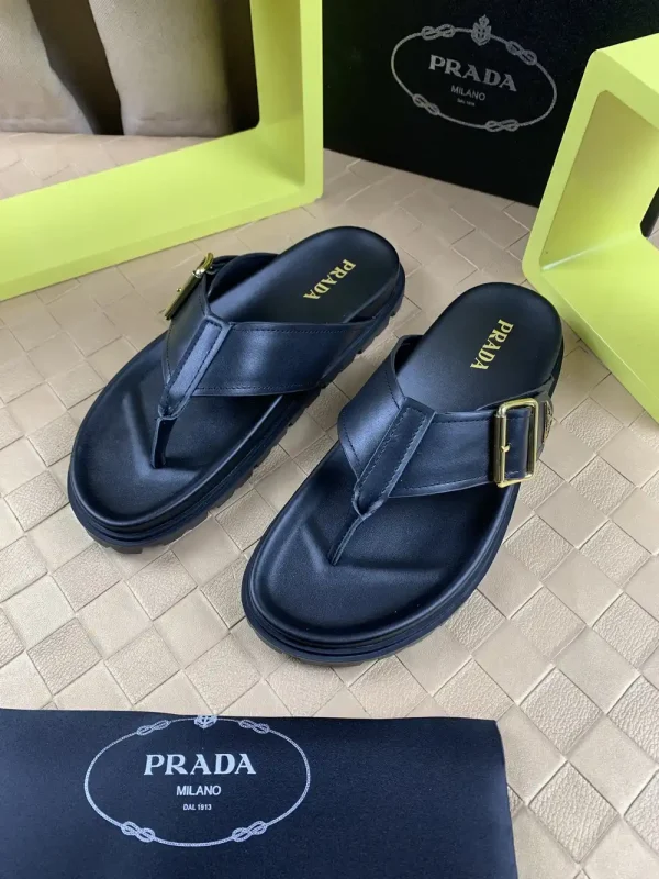 Prada Style Black Leather Men's Sandals