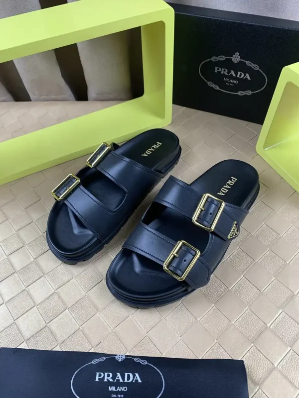 Prada Style Black Leather Men's Sandals