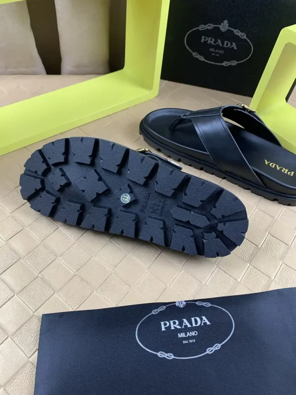 Prada Style Black Leather Men's Sandals