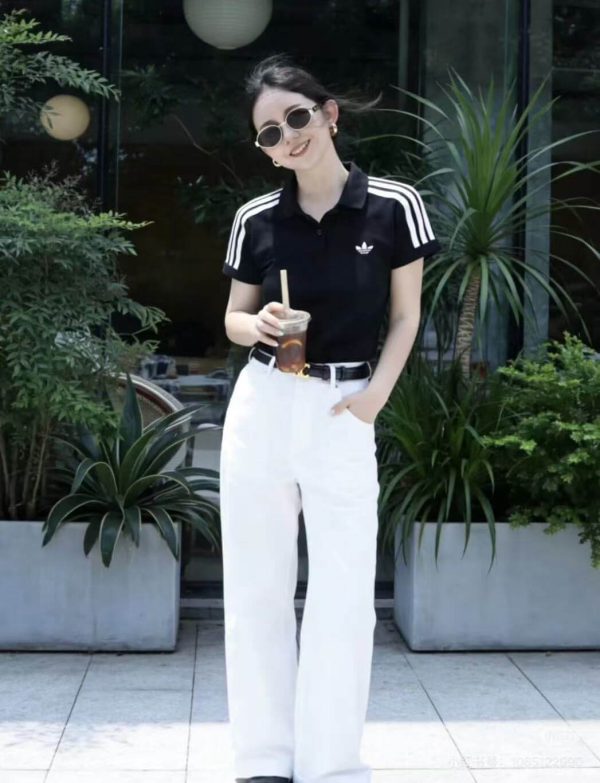 Adidas Originals Women's 3-Stripes Polo Shirt- BLACK/WHITE