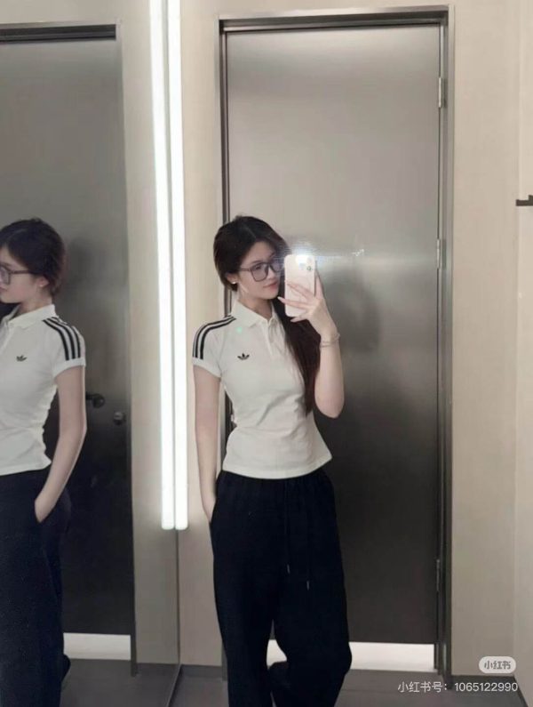 Adidas Originals Women's 3-Stripes Polo Shirt- WhiteBlack (1) Adidas Originals Women's 3-Stripes Polo Shirt- White/Black