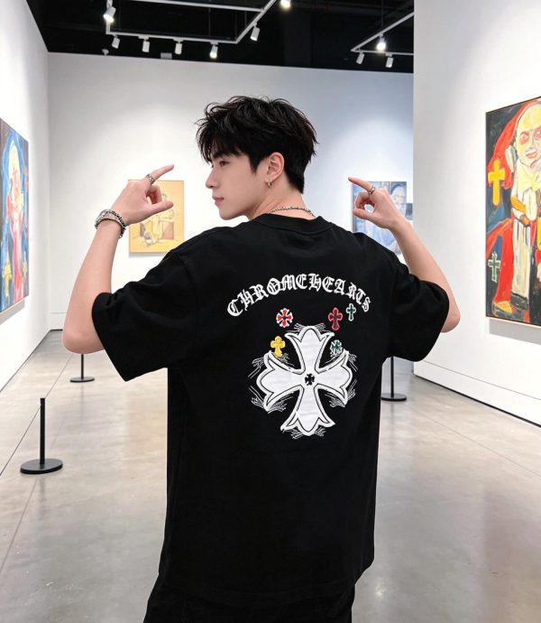 Chrome Hearts Multi Color Cross Cemetery T-shirt- Black (2) Chrome Hearts Multi Color Cross Cemetery T-shirt- Black