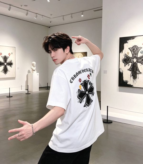 Chrome Hearts Multi Color Cross Cemetery T-shirt- White (3) Chrome Hearts Multi Color Cross Cemetery T-shirt- White