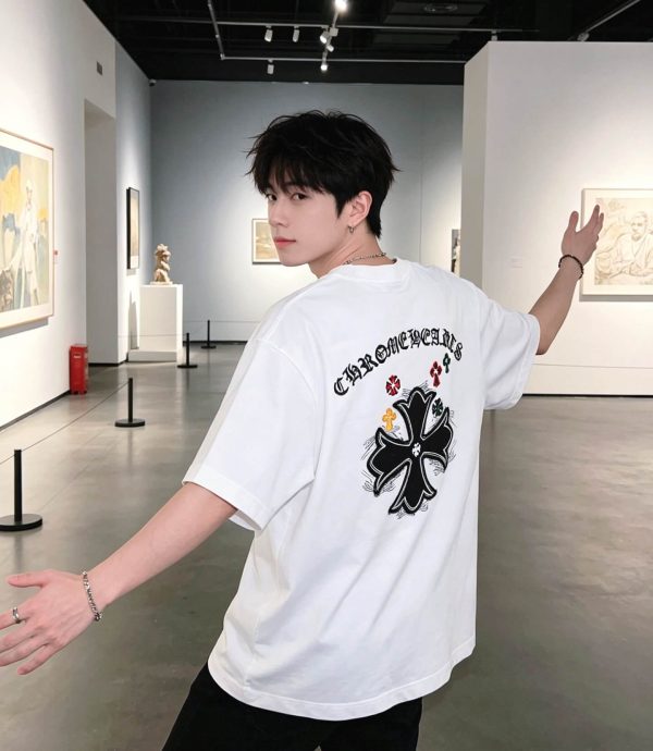 Chrome Hearts Multi Color Cross Cemetery T-shirt- White (4) Chrome Hearts Multi Color Cross Cemetery T-shirt- White