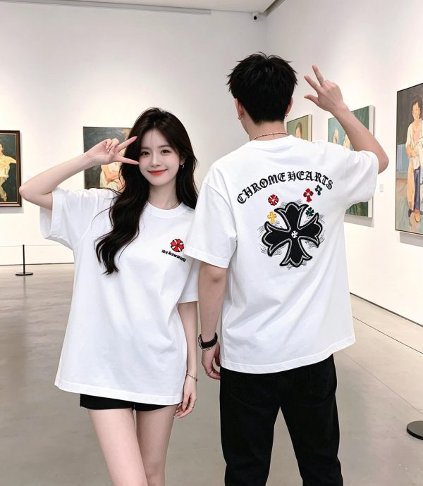 Chrome Hearts Multi Color Cross Cemetery T-shirt- White (5) Chrome Hearts Multi Color Cross Cemetery T-shirt- White
