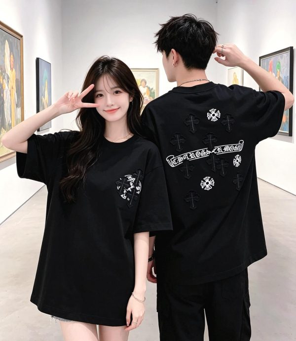 Chrome Hearts Scroll Logo Cross Patch T-Shirt- Black (3) Chrome Hearts Scroll Logo Cross Patch T-Shirt- Black
