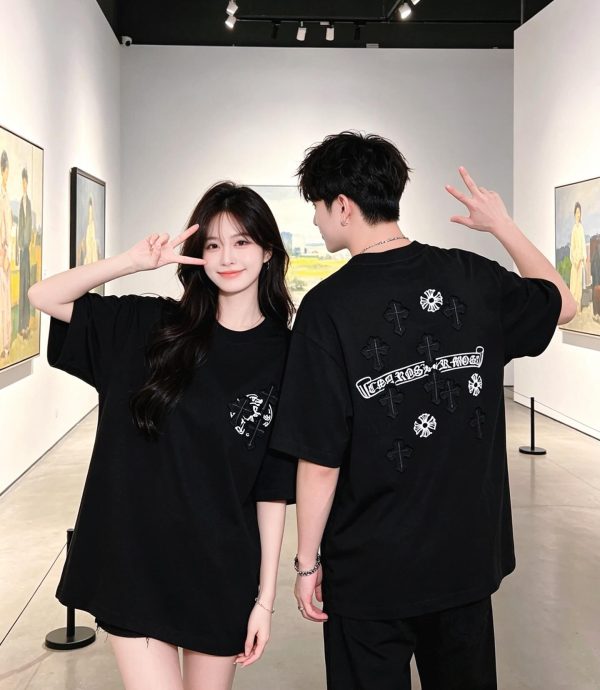 Chrome Hearts Scroll Logo Cross Patch T-Shirt- Black (4) Chrome Hearts Scroll Logo Cross Patch T-Shirt- Black