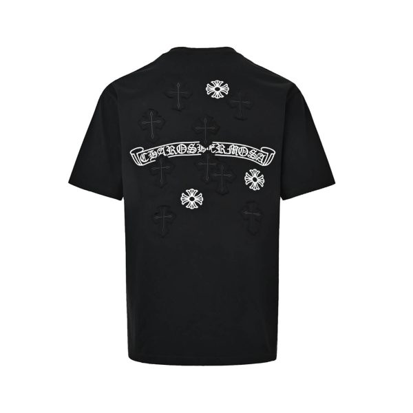 Chrome Hearts Scroll Logo Cross Patch T-Shirt- Black (6) Chrome Hearts Scroll Logo Cross Patch T-Shirt- Black