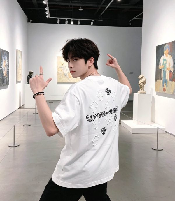 Chrome Hearts Scroll Logo Cross Patch T-Shirt- White (3) Chrome Hearts Scroll Logo Cross Patch T-Shirt- White