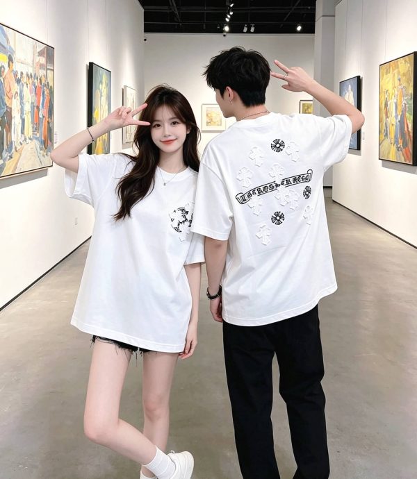 Chrome Hearts Scroll Logo Cross Patch T-Shirt- White (4) Chrome Hearts Scroll Logo Cross Patch T-Shirt- White